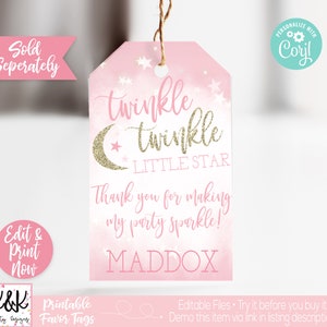 Twinkle Twinkle Little Star Party Decorations, Twinkle Little Star Party Sign, First Birthday Girl, Girl 1st Birthday, Editable Instant image 9