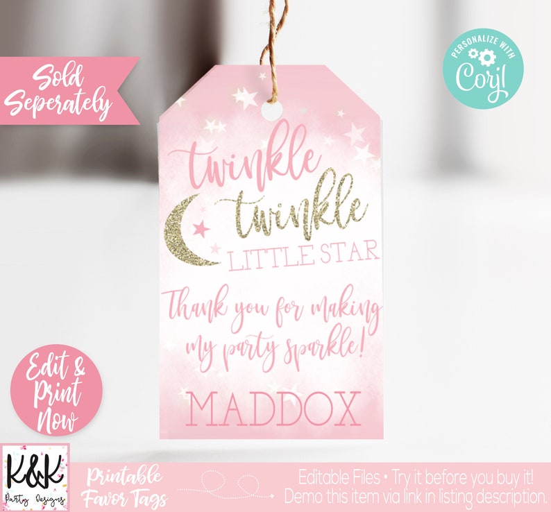 Twinkle Twinkle Little Star Party Decorations, Twinkle Little Star Party Sign, First Birthday Girl, Girl 1st Birthday, Editable Instant image 9