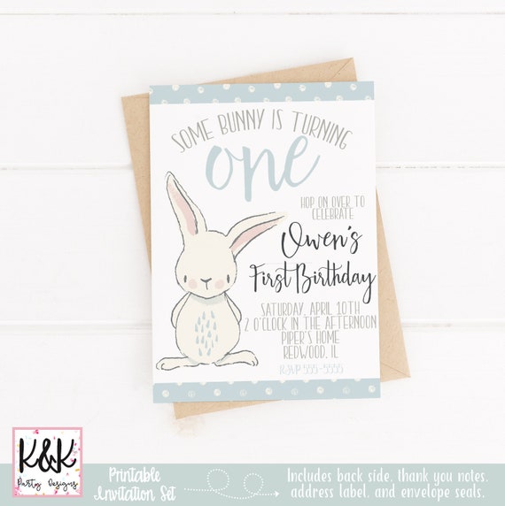 Bunny Birthday Party Invitation, Some Bunny is One, Spring Birthday, First Birthday Boy, Boys 1st Birthday, Easter Birthday, Rabbit Party Il_570xn