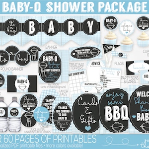 Baby Q Baby Shower Decorations, Baby Q Invitation, BBQ Baby Shower, Couples Baby Shower Decoration, Coed Baby Shower, Personalized, Blue
