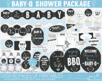 Baby Q Baby Shower Decorations, Baby Q Invitation, BBQ Baby Shower, Couples Baby Shower Decoration, Coed Baby Shower, Personalized, Blue