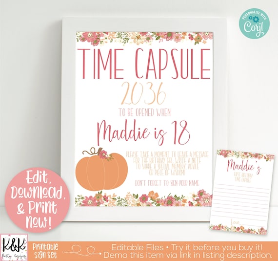 Pumpkin Time Capsule Sign, 1st Birthday Capsule, Our Little Pumpkin, Pumpkin Birthday Party Decorations, Pumpkin theme 1st Birthday, Fall Il_570xn