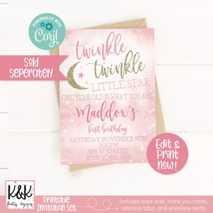 Twinkle Twinkle Little Star Party Decorations, Twinkle Little Star Party Sign, First Birthday Girl, Girl 1st Birthday, Editable Instant image 7