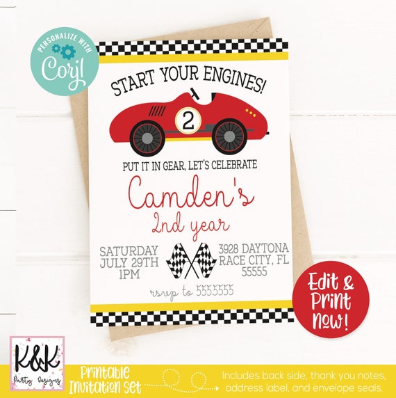 Race Car Birthday Party Invitation & Decorations, Racing Birthday Party, Race Car Printable, Boys Birthday, 1st Birthday, First Birthday Il_570xn