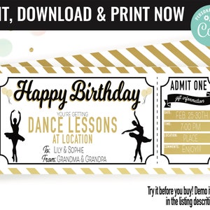 Birthday Surprise Dance Lessons Gift Voucher, Dance Lessons Gift Printable Template Gift Card, Editable Instant Download Gift Certificate