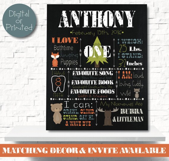 Woodland Birthday Decorations - Woodland Chalkboard - Fox Party Decorations - Forest Animal Party - Fall Birthday - Fox Chalkboard - 1st Bir Il_570xn