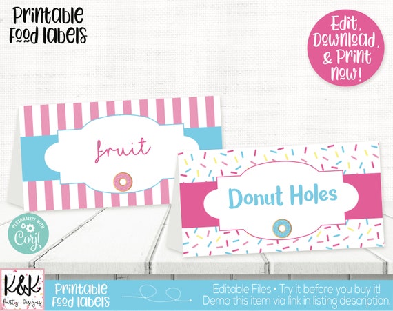 Donut Food Labels, Donut Buffet Cards, Donut Place Cards, Donut Birthday Party Decorations, Breakfast Birthday Party, Brunch Party, Printabl Il_570xn