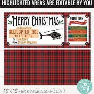 Christmas Surprise Helicopter Ride Gift Voucher, Helicopter Trip Printable Template Gift Card, Editable Instant Download Gift Certificate image 2