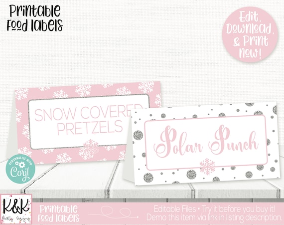 Winter Onederland Food Labels, Winter Onederland Place Cards, Winter Onederland Buffet Cards, Winter Onederland Birthday Party Decorations Il_570xn