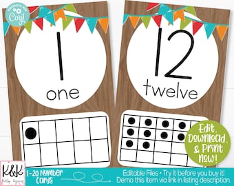 Camping Theme Classroom Editable Number Card Posters Printable, Teacher Supply, Camping Printable Classroom Teacher Math Center Supplies