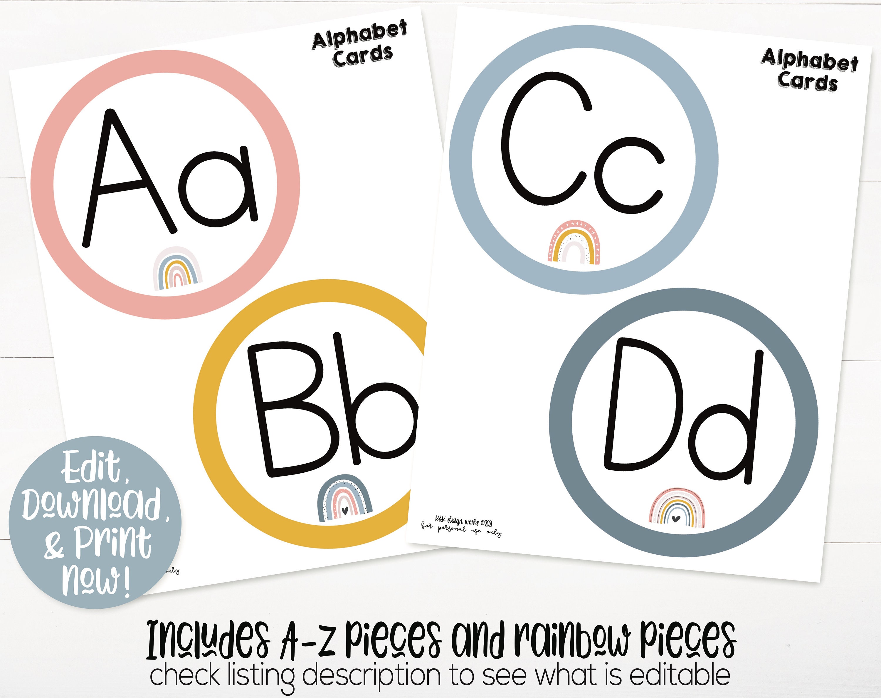 Boho Rainbow Theme Classroom Alphabet Banner Printable, Teacher Supply ...