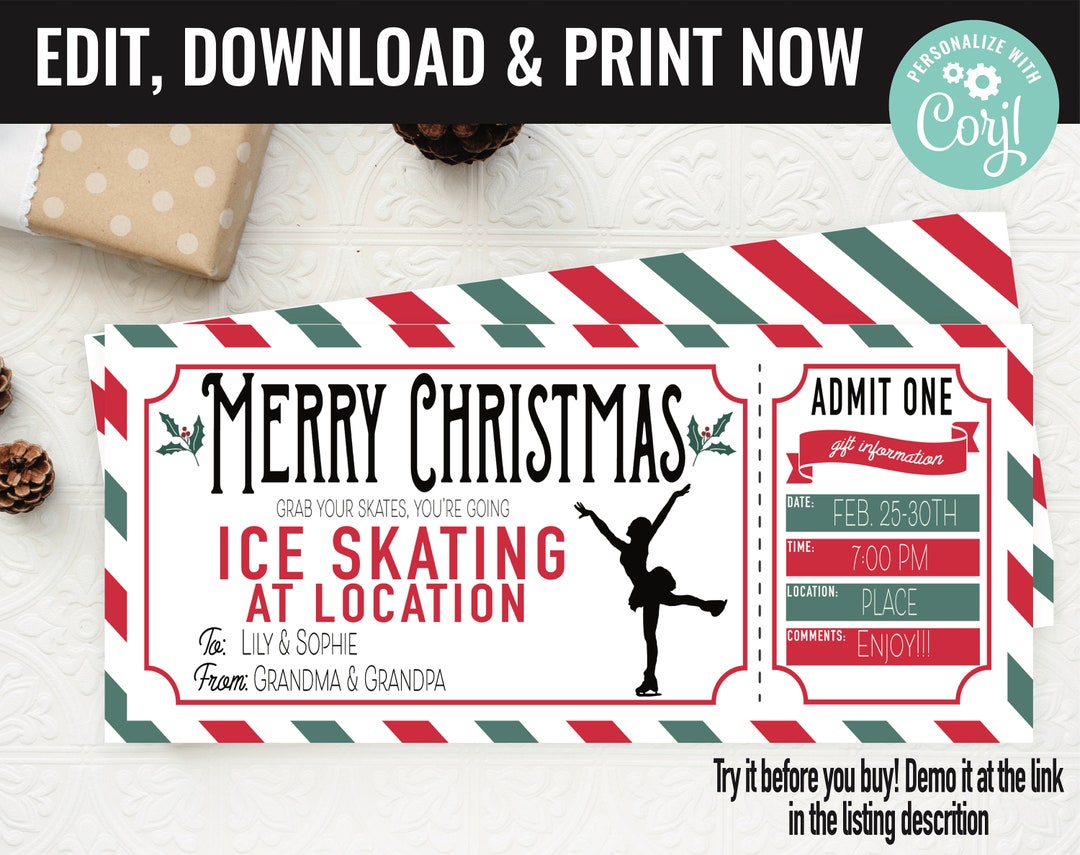Christmas Ice Skating Lessons Surprise Gift Voucher Figure Etsy