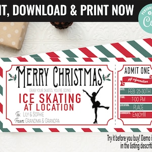 Christmas Ice Skating Lessons Surprise Gift Voucher, Figure Skating Surprise Printable Template Gift Card Editable Instant Download Certific