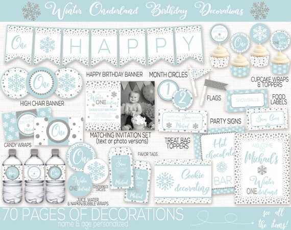 Winter Onederland Decorations Boy, Winter Birthday, Snowflake Birthday, Winter Wonderland, First Birthday Decorations, Blue and Silver Il_570xn