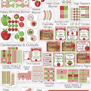 Apple Birthday Party Decorations and Invitation, Apple of my eye, Orchard, Girls First Birthday, 1st Birthday, Editable Instant Download image 2