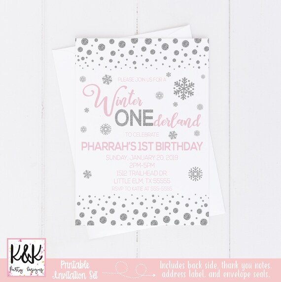 Winter Onederland Birthday Party Invitation, Winter Onederland Birthday Party Decorations, Pink and Gold Girls Birthday, First Birthday, 1st Il_570xn