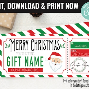 Christmas Surprise Santa Ticket Gift Voucher, Surprise Santa Gift Printable Template Gift Card, Editable Instant Download Gift Certificate