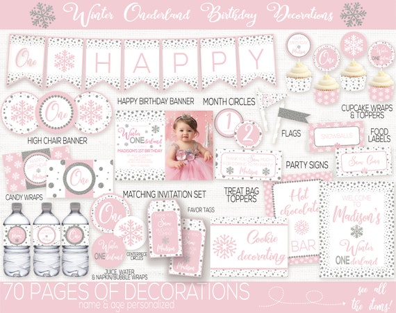 Winter Onederland Decorations Girl, Winter Birthday, Snowflake Birthday, Winter Wonderland, First Birthday Decorations, Pink and Silver Il_570xn