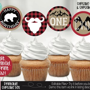Lumberjack Cupcake Toppers, Lumberjack 1st Birthday Decorations, Lumberjack First Birthday, Lumberjack Party, Beard Party, Buffalo Plaid