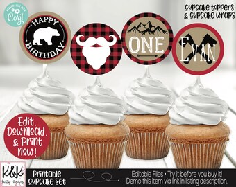 Lumberjack Cupcake Toppers, Lumberjack 1st Birthday Decorations, Lumberjack First Birthday, Lumberjack Party, Beard Party, Buffalo Plaid