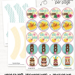 Luau Party Cupcake Toppers, Luau Birthday Cupcake Toppers, Luau Party ...