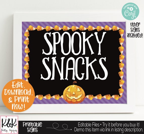 Halloween Party Signs, Halloween Welcome Sign, Spooky Snacks, Halloween Printable, Kids Halloween, Halloween Party Supplies, Editable Il_570xn