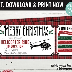 Christmas Surprise Helicopter Ride Gift Voucher, Helicopter Trip Printable Template Gift Card, Editable Instant Download Gift Certificate