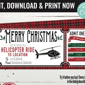 Christmas Surprise Helicopter Ride Gift Voucher, Helicopter Trip Printable Template Gift Card, Editable Instant Download Gift Certificate image 1