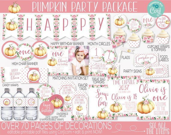 Little Pumpkin Birthday Party Decorations, Pumpkin First Birthday, Pumpkin 1st Birthday, Girl Birthday, Fall Birthday, Invitation, Printable Il_570xn
