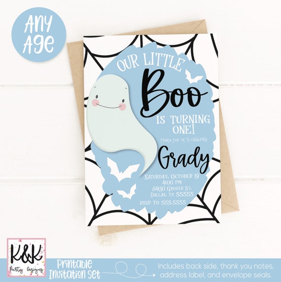 Little Boo Blue Ghost Birthday Party Invitation Halloween Birthday Our Little Boo Decor First Birthday Party 1st Birthday Cute Ghost Boo Day Il_570xn