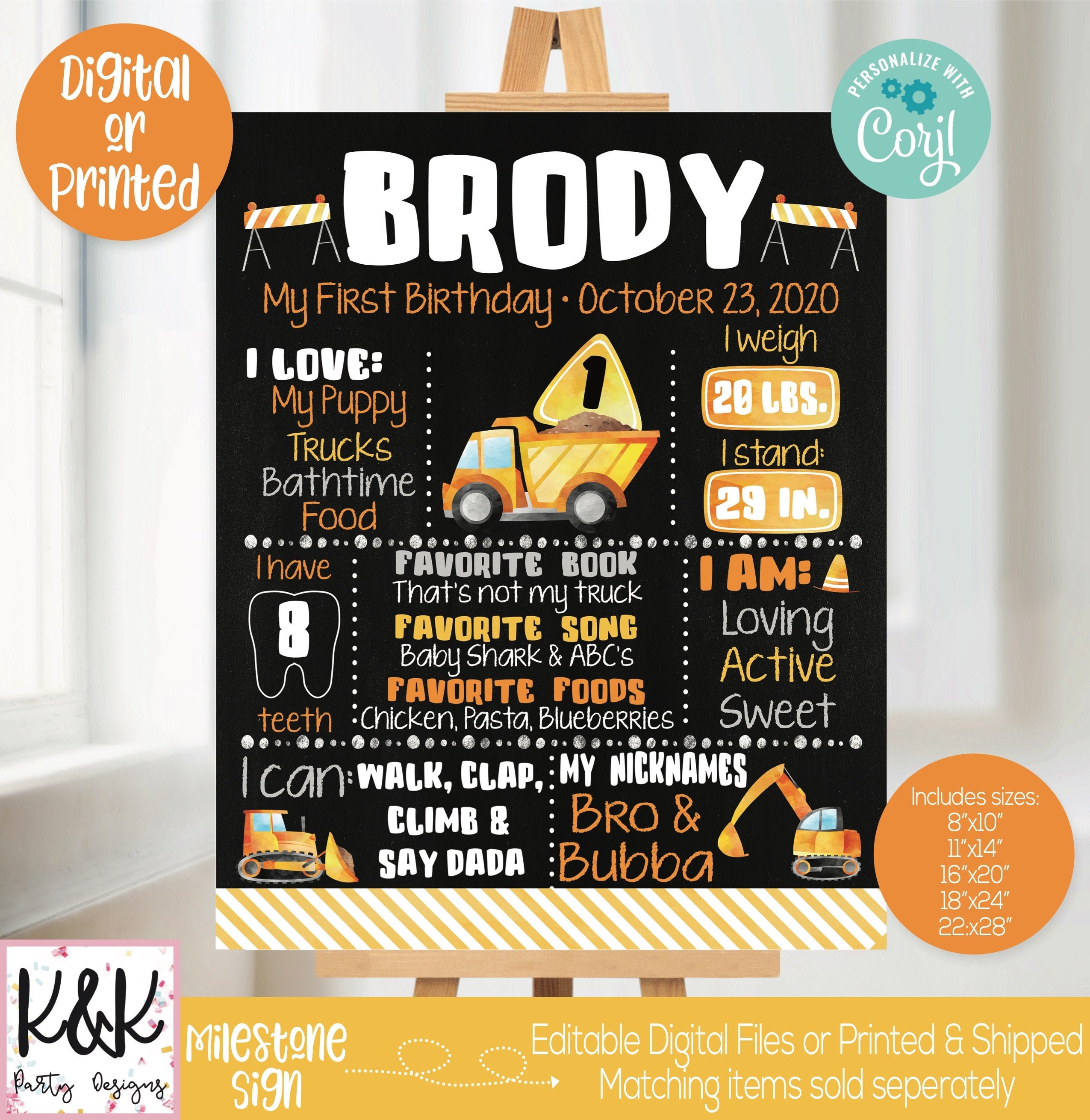 Construction Birthday Party Chalkboard Construction Birthday Etsy