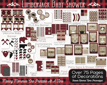 Lumberjack Baby Shower Decorations, Winter Baby Shower, Baby Boy Shower, Buffalo Plaid Baby Shower, Bear Baby Shower, Woodland Shower Printa