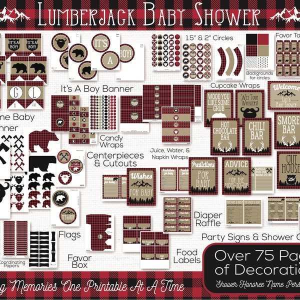 Lumberjack Baby Shower Decorations, Winter Baby Shower, Baby Boy Shower, Buffalo Plaid Baby Shower, Bear Baby Shower, Woodland Shower Printa