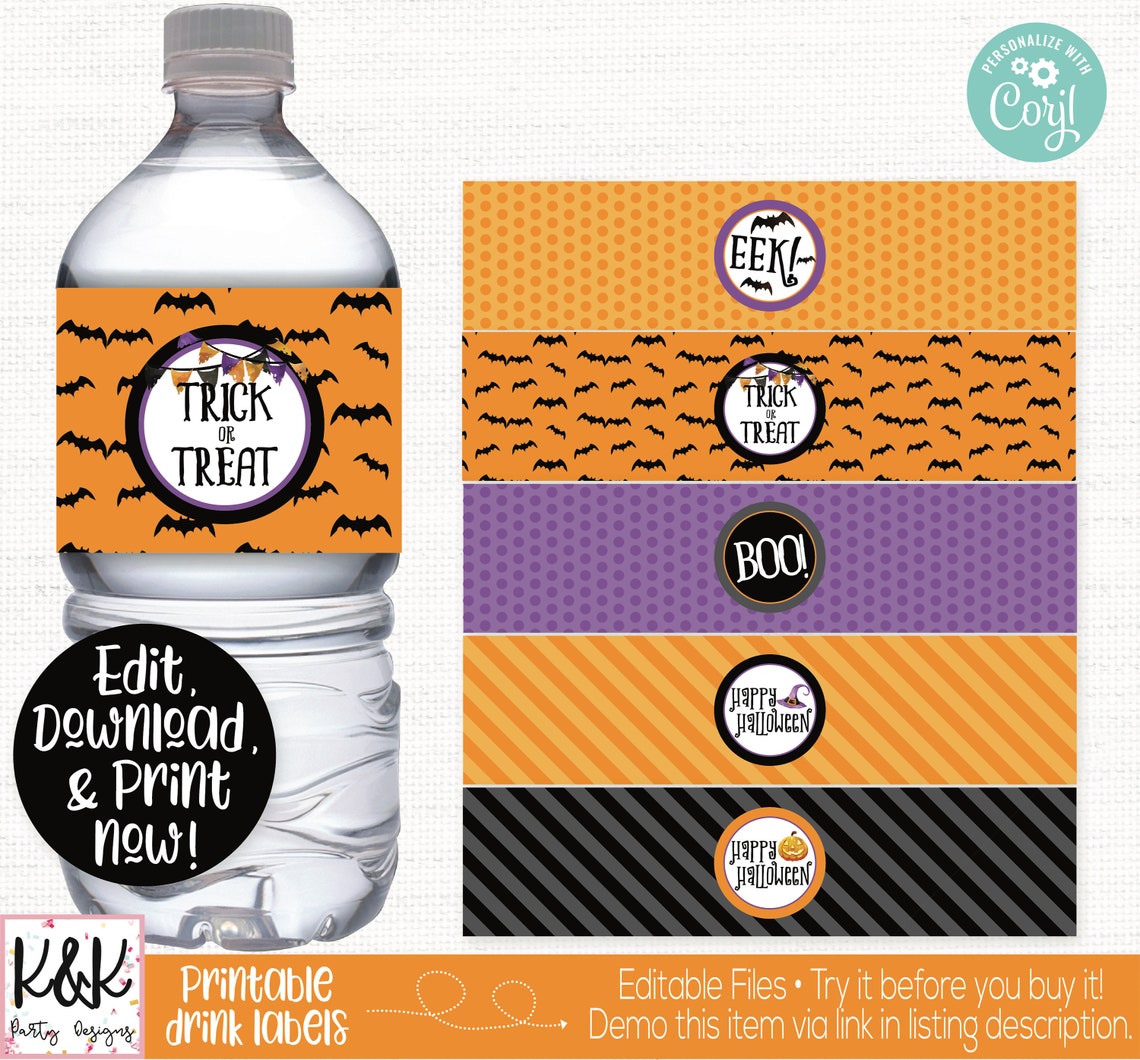 Halloween Water Bottle Label Halloween Drink Bottle Label Etsy