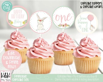 Bunny Birthday Party Decorations, Bunny Cupcake Toppers, Some Bunny is One, Spring Birthday First Birthday Girl, Girls 1st Birthday, Easter