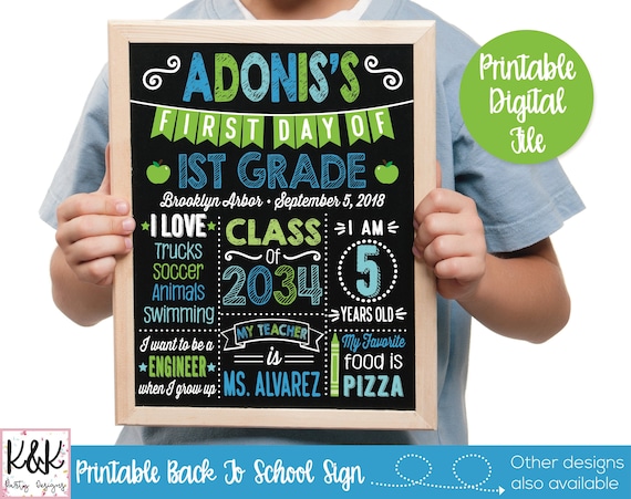 First Day of School Sign Printable, Back to School Chalkboard, 1st Day of School Sign, First Day of School Chalkboard Sign, Photo Prop Il_570xn