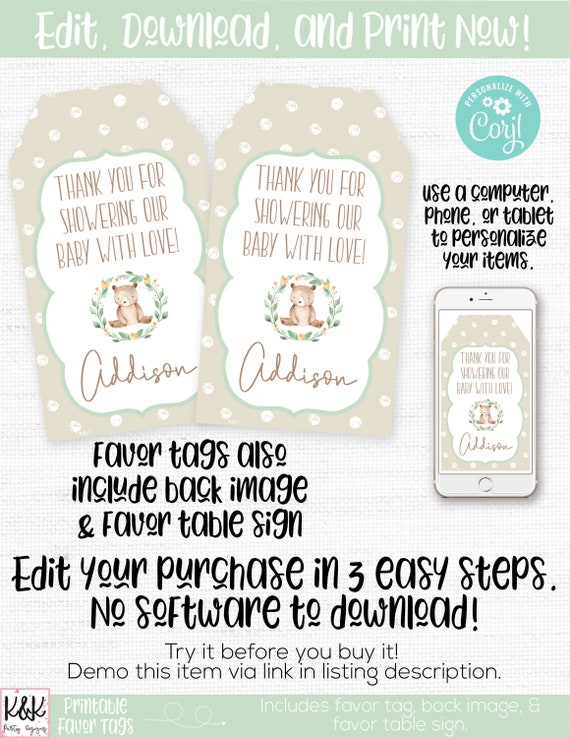 Woodland Baby Shower Favor Tags, Woodland Baby Shower Decorations, Woodland Baby Shower Thank You, Baby Shower Favors, Forest Animals Favor Il_570xn