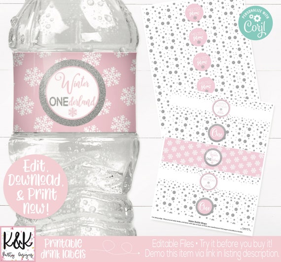Winter Onederland Water Bottle Labels, Winter Wonderland Water Labels, Winter Onederland Birthday Party Decorations, Girls Winter Birthday Il_570xn