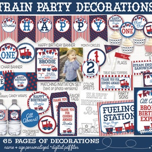 Train Birthday Party Printable Decorations, Train Party, Train Birthday, Boys Birthday, Train Birthday Party Invitation, 1st Birthday, First