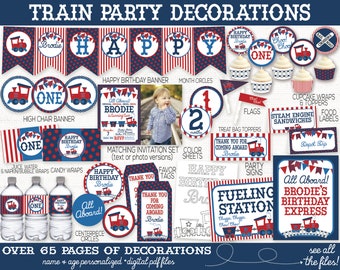 Train Birthday Party Printable Decorations, Train Party, Train Birthday, Boys Birthday, Train Birthday Party Invitation, 1st Birthday, First