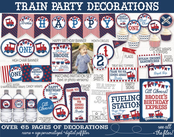 Train Birthday Party Printable Decorations, Train Party, Train Birthday, Boys Birthday, Train Birthday Party Invitation, 1st Birthday, First Il_570xn
