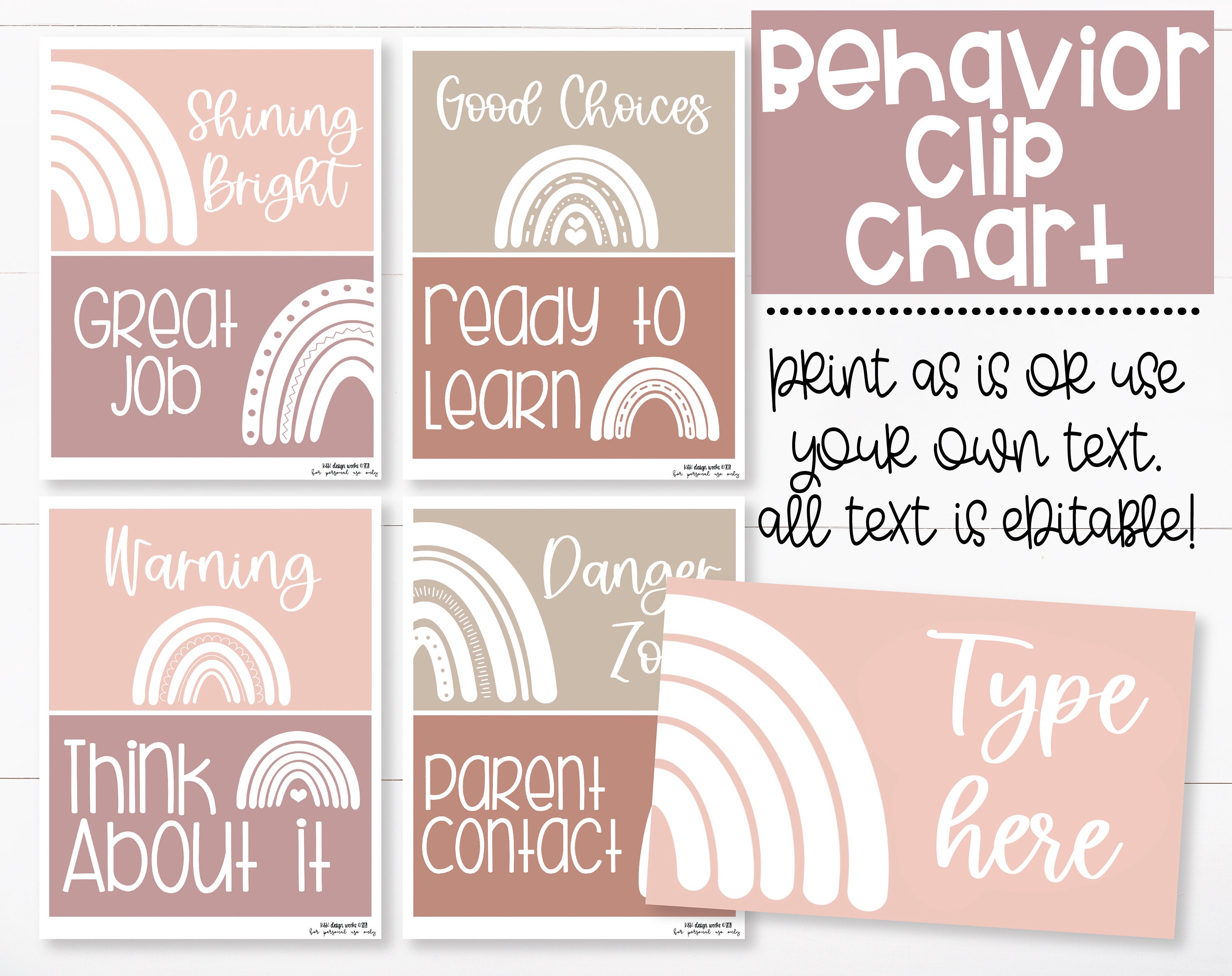 Calm Neutral Boho Rainbow Theme Classroom Editable Behavior Clip Chart ...