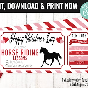 Valentine&#39;s Surprise Horse Riding Gift Voucher, Horseback Riding Printable Template Gift Card, Editable Instant Download Gift Certificate
