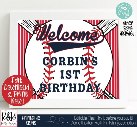 Baseball Birthday Party Signs, Baseball Party Welcome Signs, Baseball Birthday Party Decorations, Boys 1st Birthday Printable, Sports Party Il_570xn