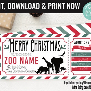 Zoo Ticket Surprise Gift Voucher, Zoo Surprise Trip Printable Template Gift Card, Editable Instant Download Certificate, Christmas Gift