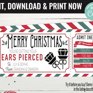 Christmas Ear Piercing Surprise Gift Voucher, Surprise Earring Piercing Printable Template Gift Card, Editable Instant Download Certificate