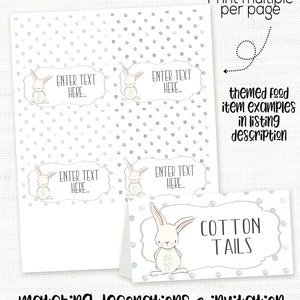 Bunny Party Food Labels, Easter Bunny Place Cards, Bunny Birthday Party ...