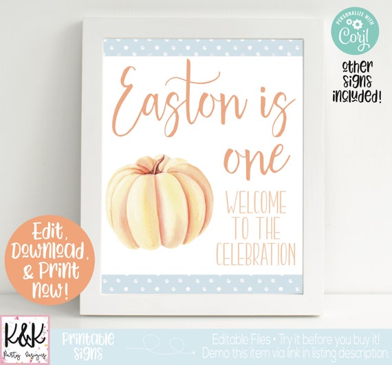 Pumpkin Party Signs, Pumpkin Welcome Sign, Pumpkin Birthday Party Decorations, Our Little Pumpkin, Boy Birthday, Fall Birthday, 1st Birthda Il_570xn