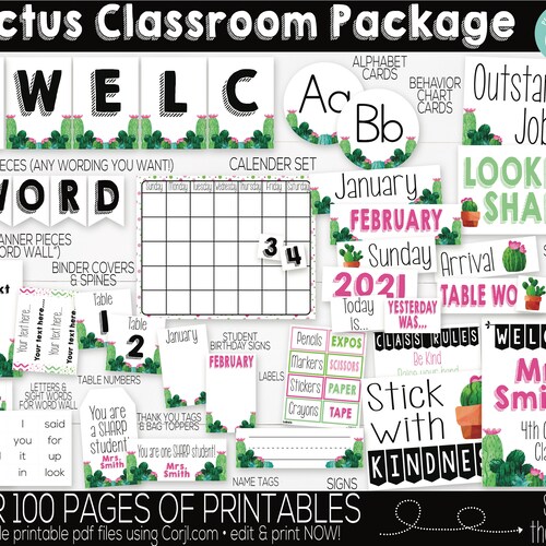 Cactus Classroom Decor Bundle Etsy