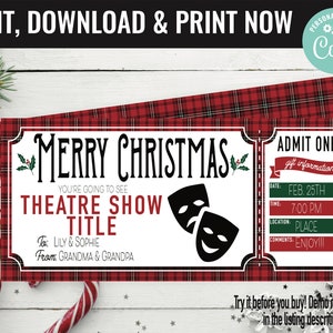 Christmas Theatre Play Musical Ticket Surprise Gift Voucher, Surprise Theatre Musical Printable Template Editable Instant Download Certifica